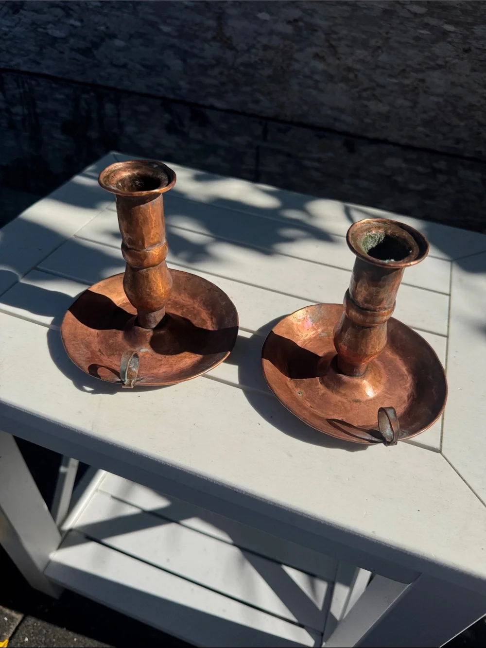Antique Copper Candlestick Holders, Set of 2 Arts & Crafts Era